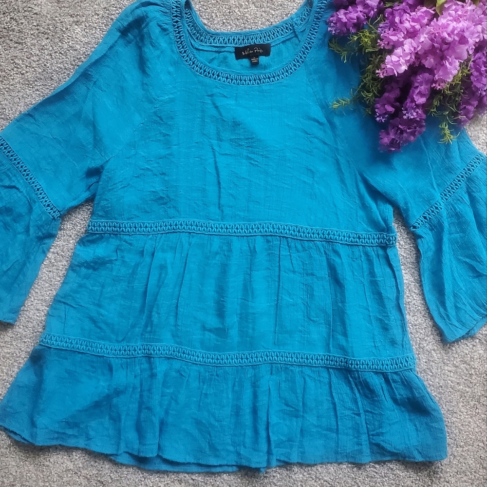 MELISSA PAIGE Gauze Aqua Blue Top  NWOT